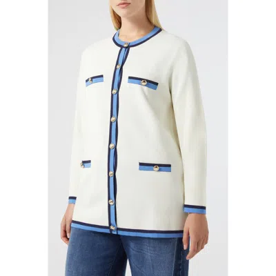 Marina Rinaldi Melk Contrast Trim Cotton Blend Cardigan In Ivory