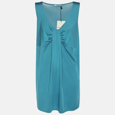 Pre-owned Marina Rinaldi Metallic Blue Jersey Sleeveless Tops L