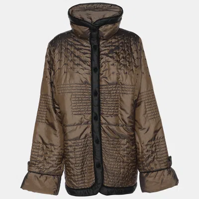 Pre-owned Marina Rinaldi Metallic Brown Quilted Nylon Puffer Jacket L In Silver