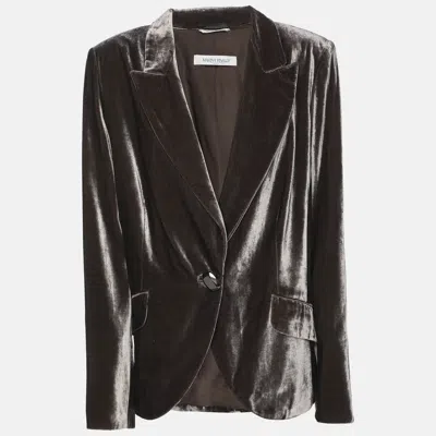 Marina Rinaldi Metallic Grey Velvet Single Breasted Blazer In Brown