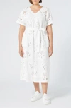 Marina Rinaldi Micaela Embroidered Short Sleeve Cotton Midi Dress In Optical White