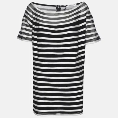 Pre-owned Marina Rinaldi Midnight Blue/white Jersey Ribbon Scoop Neck Tops Xl