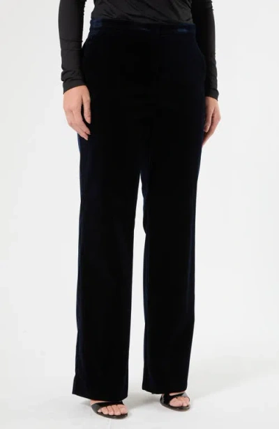 Marina Rinaldi Mitico Stretch Velvet Straight Leg Trousers In Blue