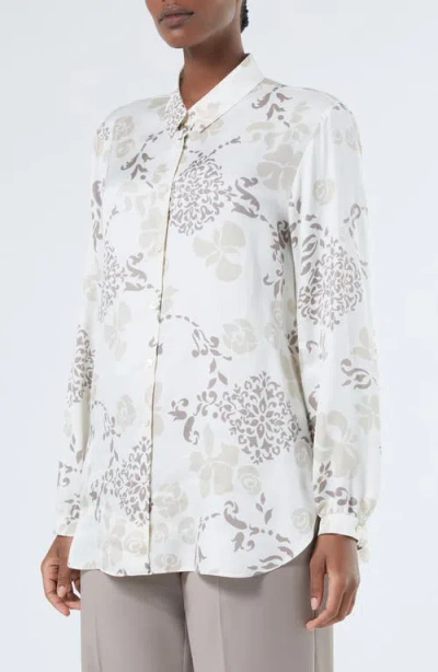 Marina Rinaldi Mixed Floral Button-up Shirt In White