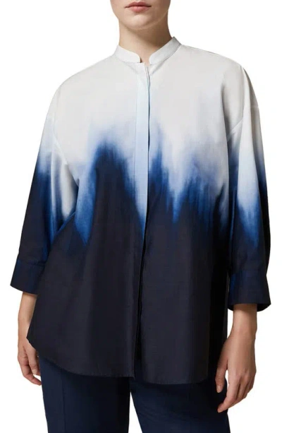 Marina Rinaldi Moli Nuanced Print Sateen Shirt In Navy
