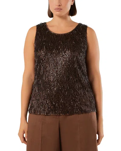 Marina Rinaldi Mrncelebre Cocoa Sequin Embroidered Tulle Top In Brown
