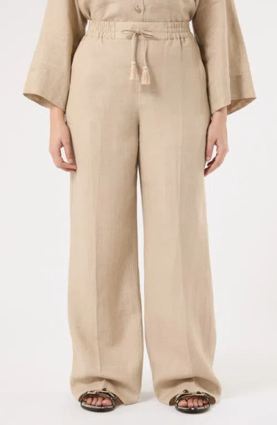 Marina Rinaldi Mrs. Comma Wide Leg Flax Linen Pants In Neutral