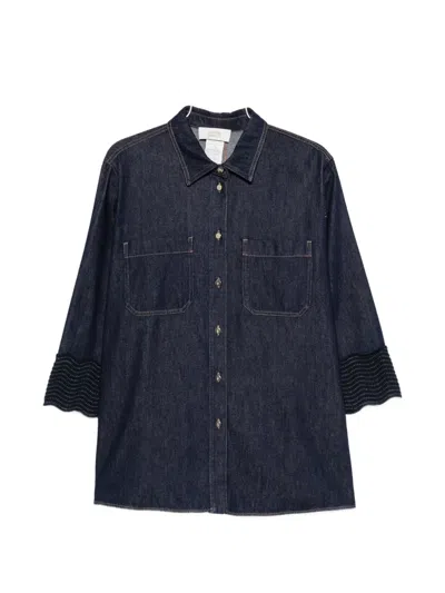 Marina Rinaldi Mrsabissi Scalloped-cuff Denim Shirt In Blue