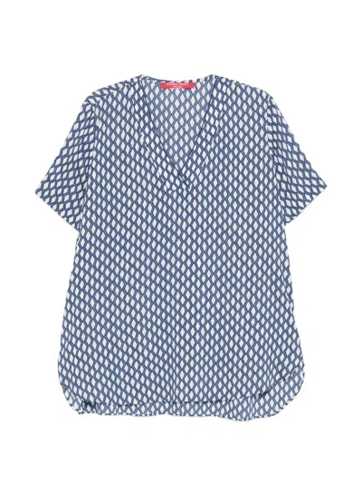 Marina Rinaldi Mrsmandare Geometric-pattern V-neck Top In Blue