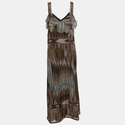 Marina Rinaldi Multicolor Aztec Print Silk Dress In Brown