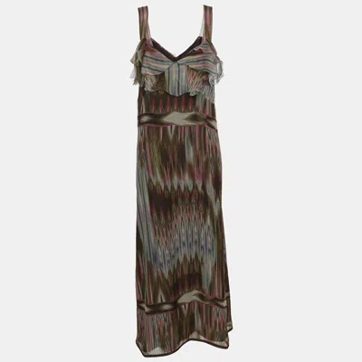 Pre-owned Marina Rinaldi Multicolor Aztec Print Silk Dress L
