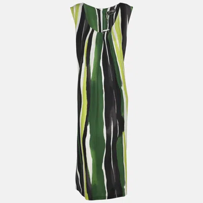 Marina Rinaldi Multicolor Striped Silk Sleeveless Dress In Green