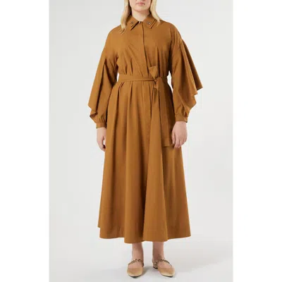 Marina Rinaldi Nanfora Long Sleeve Cotton Shirtdress In Brown