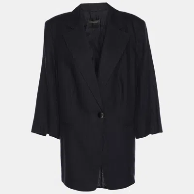 Marina Rinaldi Navy Blue Linen Single Breasted 3/4 Sleeve Blazer