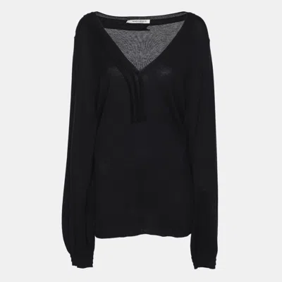 Marina Rinaldi Navy Blue Silk Knit Full Sleeve Sweater In Black