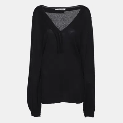 Pre-owned Marina Rinaldi Navy Blue Silk Knit Full Sleeve Sweater L