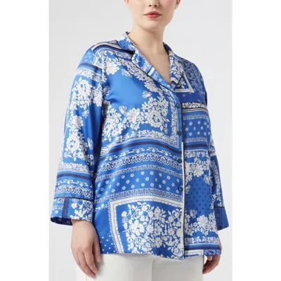 Marina Rinaldi Nectar Long Sleeve Satin Camp Shirt In Light Blue