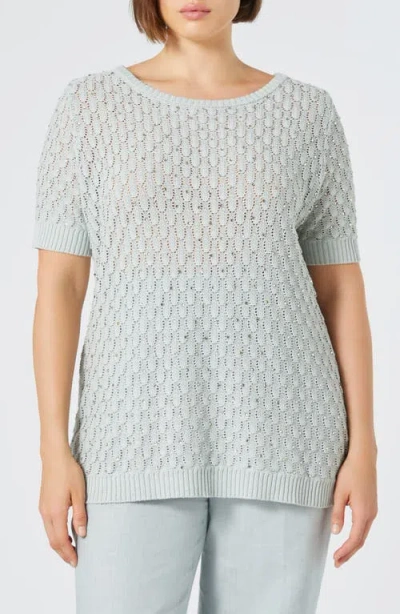 Marina Rinaldi Nerone Crystal Embellished Short Sleeve Sweater In Sage Green