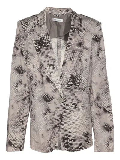 Pre-owned Marina Rinaldi Snakeskin-print Single-breasted Blazer In Neutral