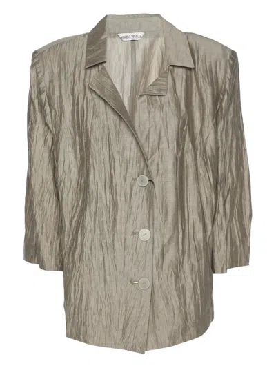 Pre-owned Marina Rinaldi Textured Buttoned Blazer In Neutral