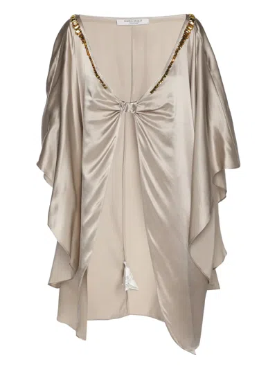 Pre-owned Marina Rinaldi Satin Embellishment Poncho In Neutral