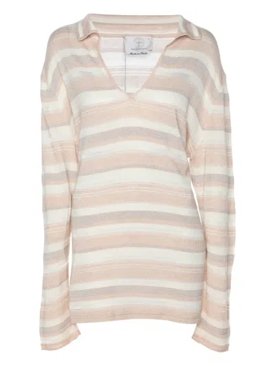 Pre-owned Marina Rinaldi Striped Knit Top In Neutral