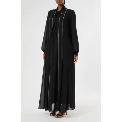 Marina Rinaldi Pagine Rhinestone Stripe Crêpe De Chine Maxi Shirtdress In Black