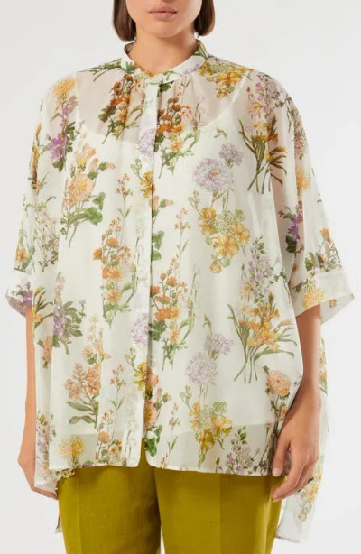 MARINA RINALDI MARINA RINALDI PANIERE OVERSIZE FLORAL COTTON & SILK BUTTON-UP TUNIC