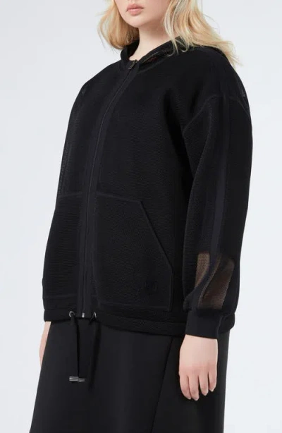 Marina Rinaldi Pantone Jersey Mesh Zip Hoodie In Black