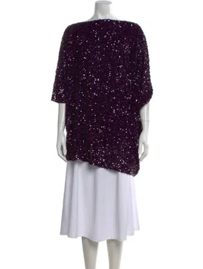 Pre-owned Marina Rinaldi Patterned Bateau Neckline Top In Purple