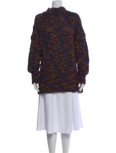 Pre-owned Marina Rinaldi Patterned Mock Neck Sweater In Blue
