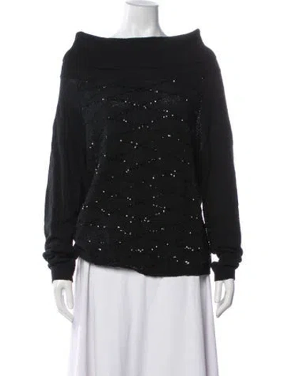 Pre-owned Marina Rinaldi Patterned Off-the-shoulder Sweater In Black