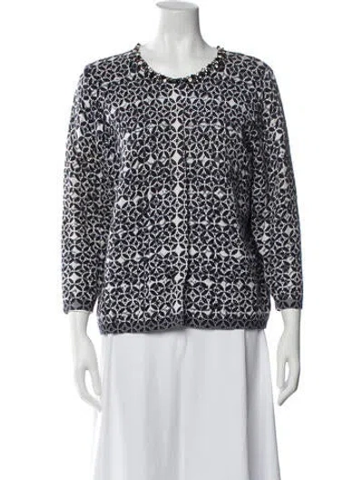 Pre-owned Marina Rinaldi Patterned Open Front Sweater In Blue