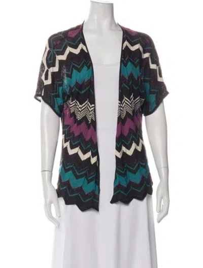 Pre-owned Marina Rinaldi Patterned Open Front Sweater In Multicolor