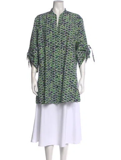 Pre-owned Marina Rinaldi Patterned Three-quarter Sleeve Tunic In Green