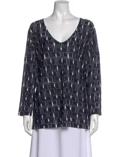 Pre-owned Marina Rinaldi Patterned V-neck Blouse In Blue