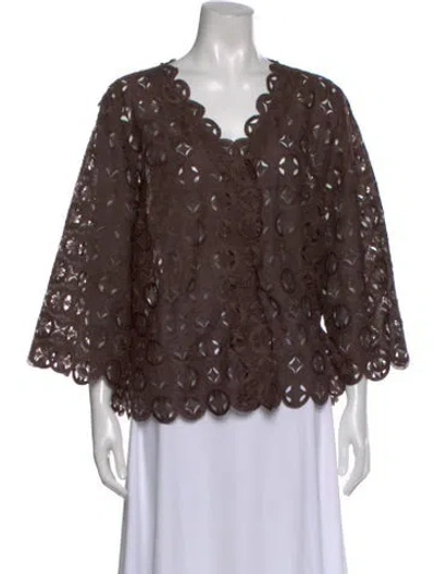 Pre-owned Marina Rinaldi Patterned V-neck Blouse In Brown
