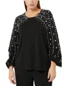 Marina Rinaldi Nelson Imitation Pearl Embellished Bracelet Sleeve Sweater In Black