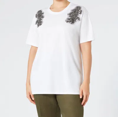 Marina Rinaldi Perak Faux Gem Embellished Cotton T-shirt In Optic White