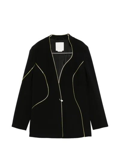 Marina Rinaldi Pietre Piped-trim Collarless Blazer In Black