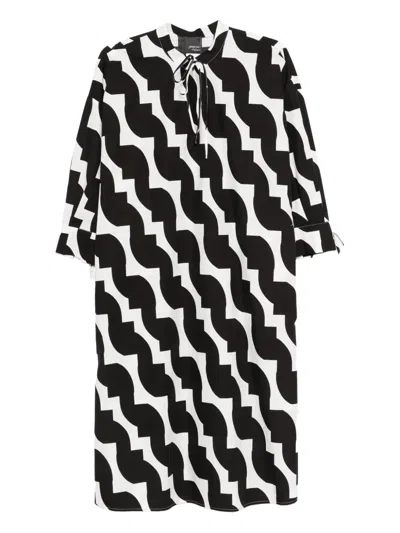 Marina Rinaldi Pina Geometric-print Tie-neck Dress In Black