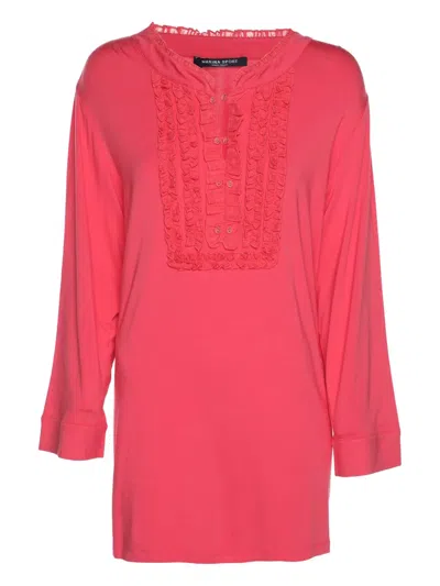 Pre-owned Marina Rinaldi Ruffled Long-sleeve Tunic In Pink