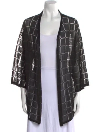 Pre-owned Marina Rinaldi Plaid Print Open Front Sweater In Black