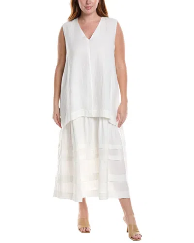 Marina Rinaldi Plus 2pc Distanza Linen Midi Dress In White