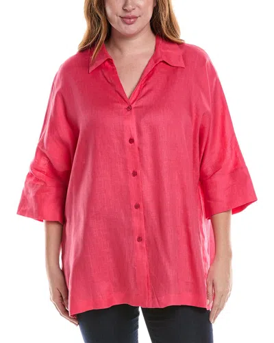 Marina Rinaldi Plus Bandolo Linen Shirt In Pink Red