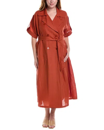 Marina Rinaldi Plus Driver Linen Trench Dress In Red