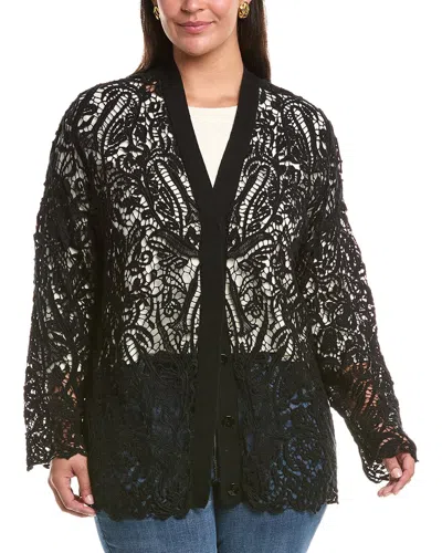 Marina Rinaldi Plus Fonte Wool-blend Cardigan In Black