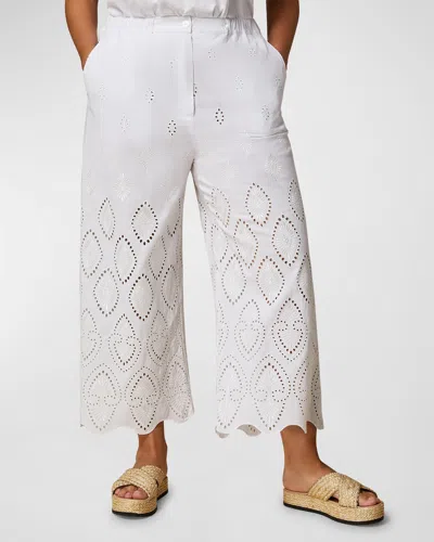 Marina Rinaldi Aggravi Embroidered Wide Leg Linen Pants In Milk