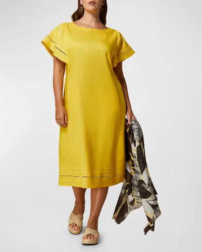 Marina Rinaldi Bartolo Stitch Linen Dress In Yellow