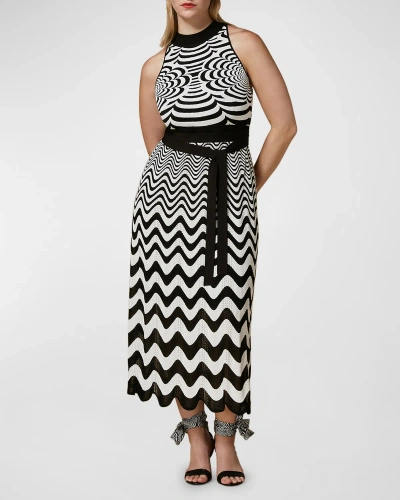 Marina Rinaldi Plus Size Bisous Jacquard-knit Midi Dress In Black White
